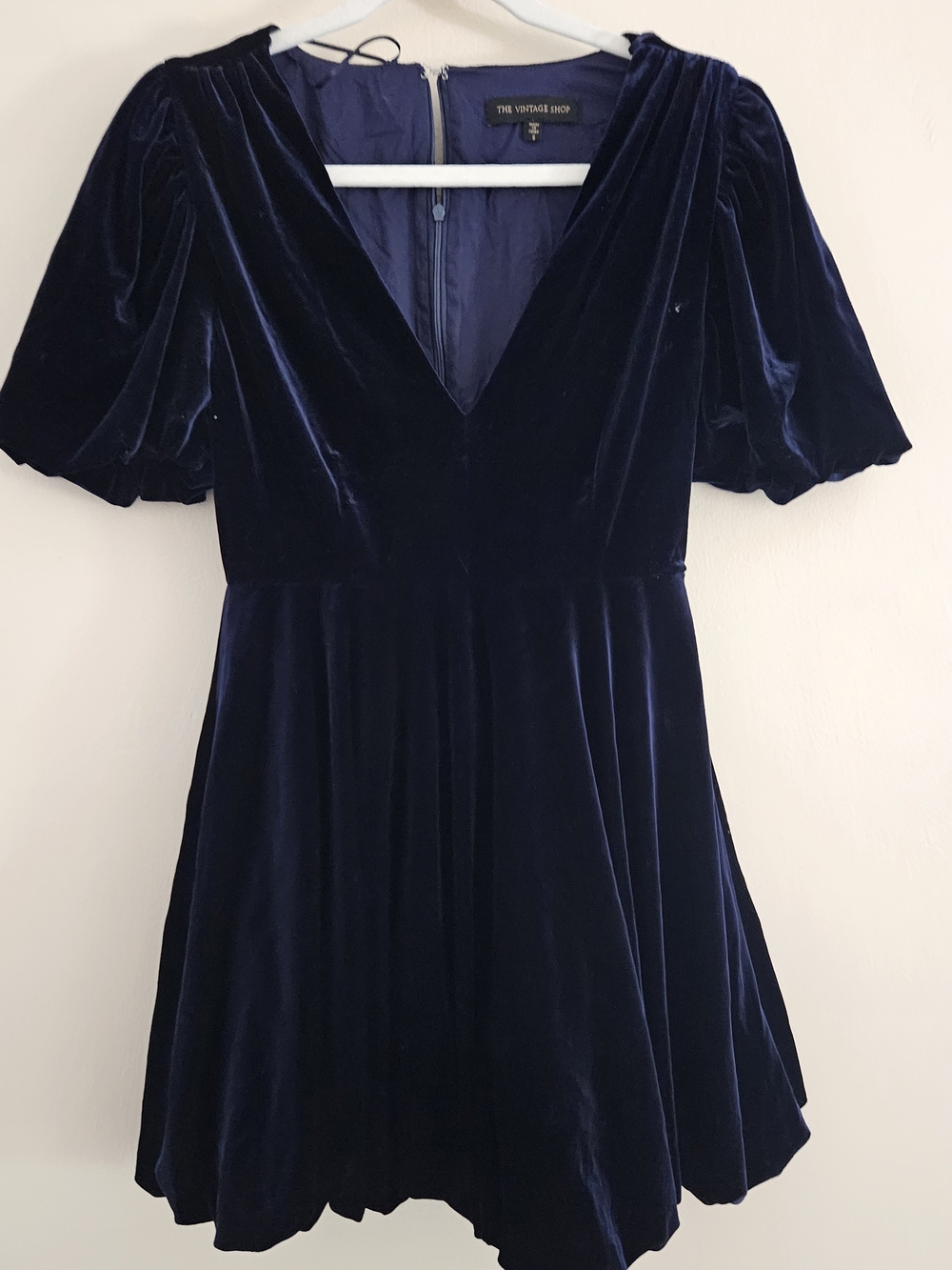 The Vintage Shop Navy Velvet Mini Dress with V-Neck